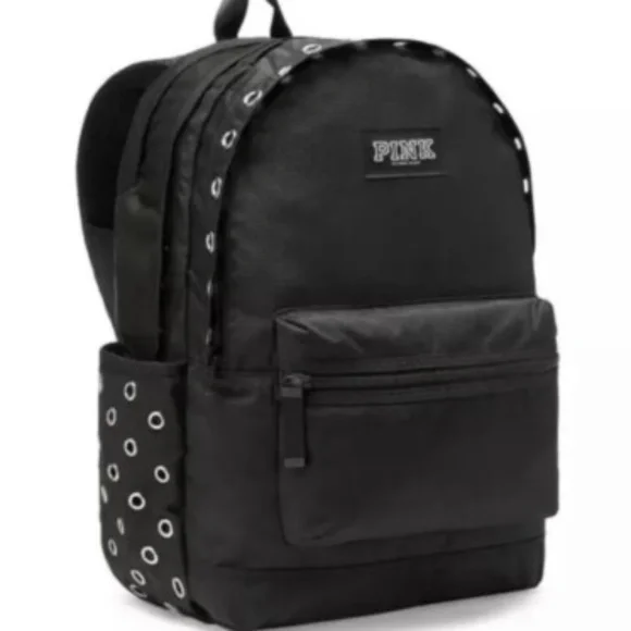 Victoria's Secret PINK Campus Backpack-Laptop Travel Book Bag Tote Black Grommet - Picture 1 of 5